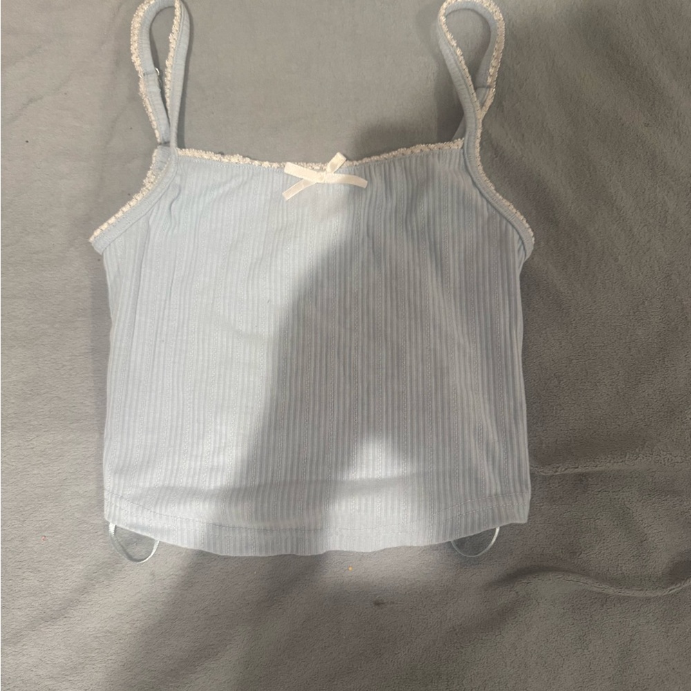 Chic Light Blue Camisole with Lace Accents